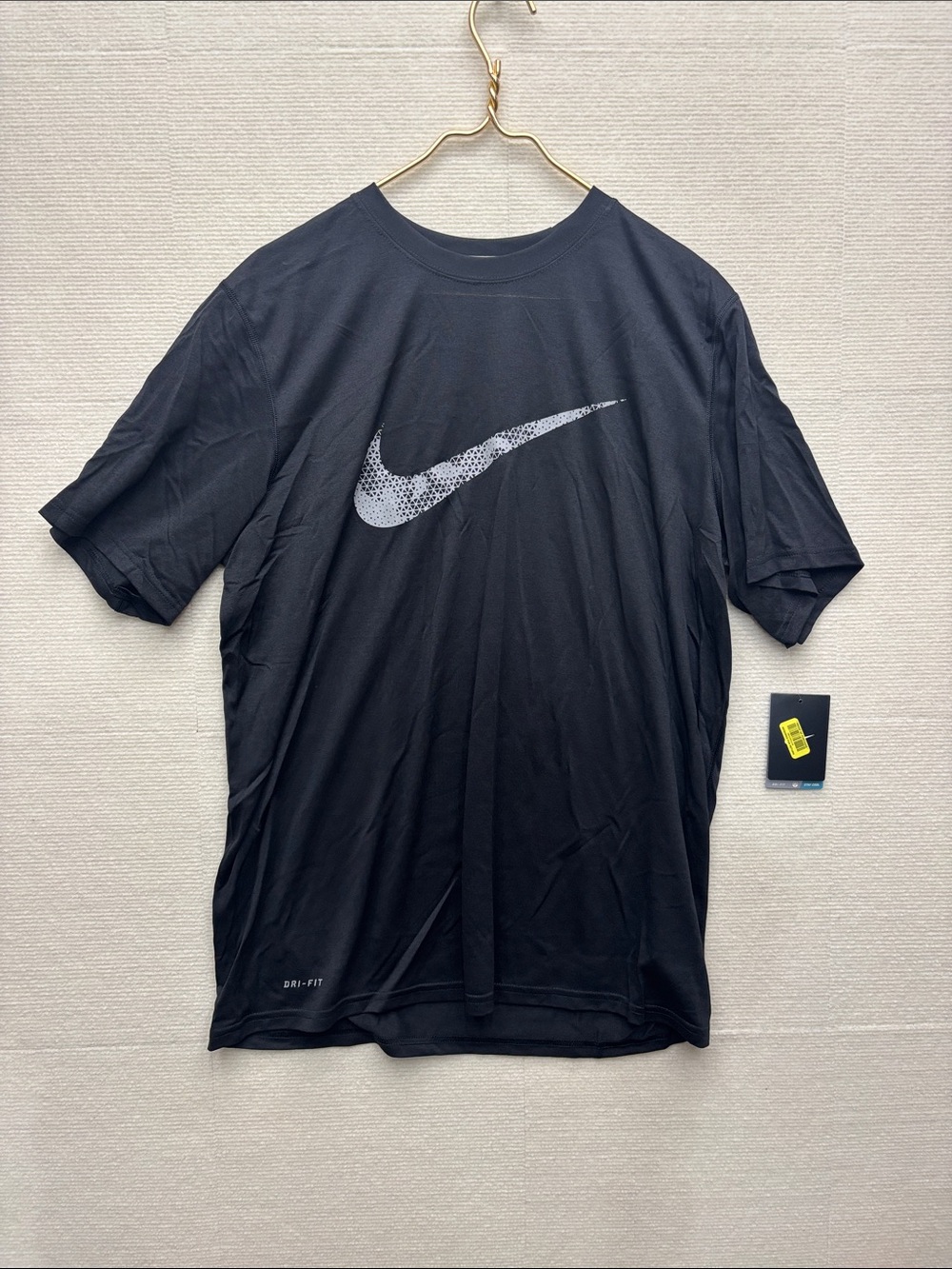 Nike Black Short Sleeve Tee with grey Swoosh large dri fit
